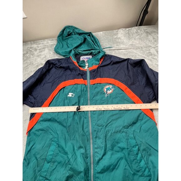 Vintage Miami Dolphins Jacket Mens Large NFL Pro Line Starter Teal Nylon Hooded - Picture 5 of 16